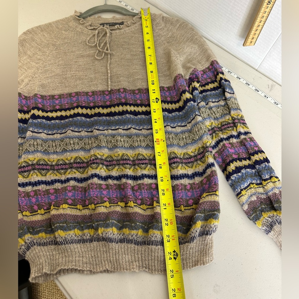 SOL hand knit Peru sweater large 100% baby alpaca tan purple long sleeve soft - Picture 6 of 7